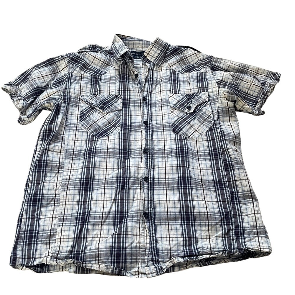 Red Level Nine RL9 Mens Blue Plaid Short‎ Sleeve Western Button Down Shirt Large